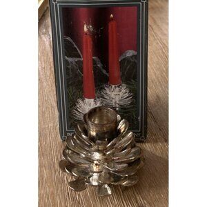 Pair of Silver Plate Pinecone Candlesticks by International Silver Company 2.5"
